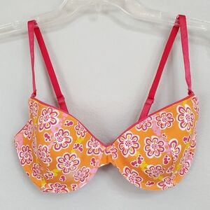 Tropical Sun-Kissed Floral Sherbert Colors Bra, size 36B Pink Orange